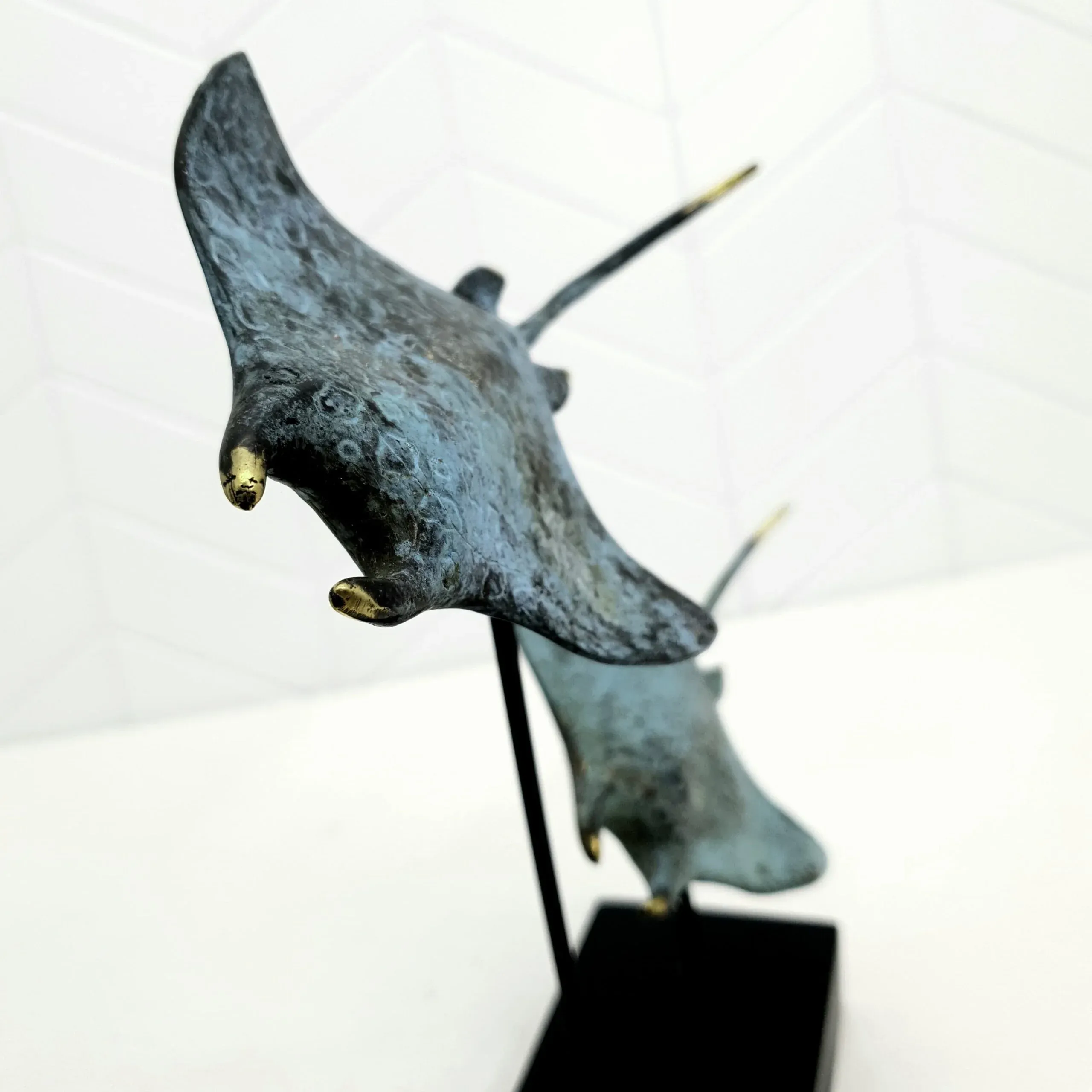Twin Manta Ray bronze sculpture